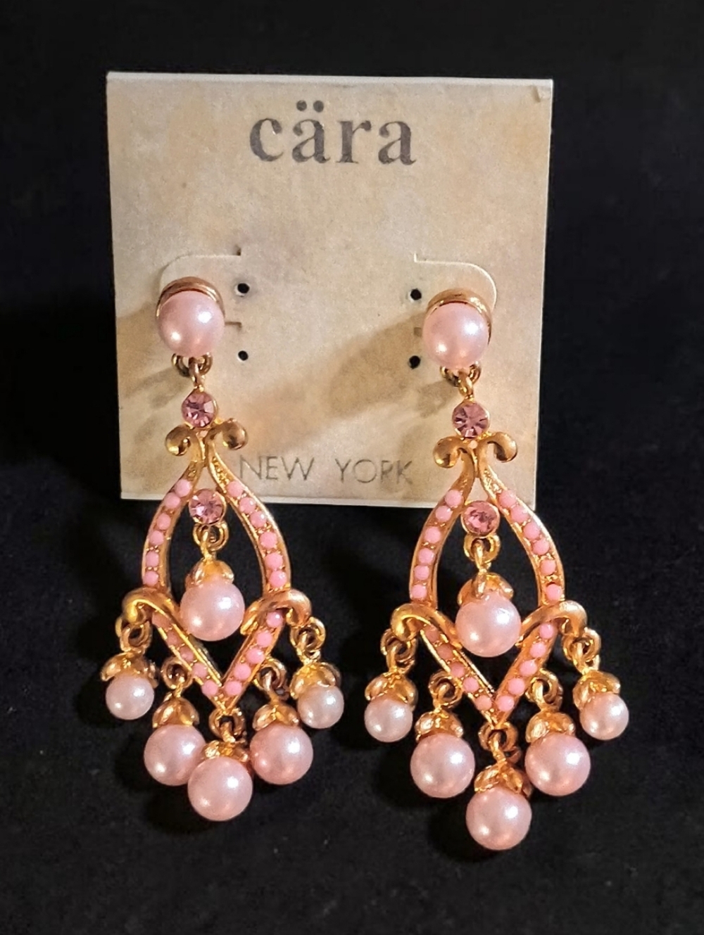 Cara NY Pink Pearl Dangle Earrings - Gold Tone